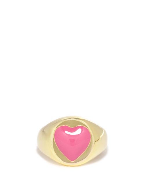 Ladies Jewellery Wilhelmina Garcia - Heart Enamel & Gold-vermeil Signet Ring - Womens - Pink Gold