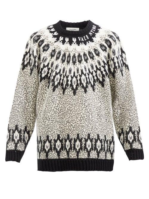 Valentino - Logo-embroidered Fair Isle Virgin Wool Sweater - Mens - Black White