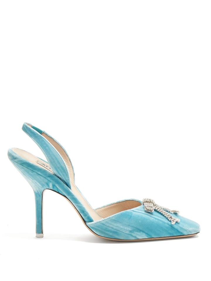 Attico Crystal Bow Velvet Slingback Pumps