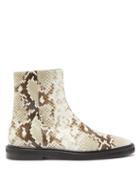 Matchesfashion.com Acne Studios - Breaker Python Effect Leather Ankle Boots - Womens - White Multi