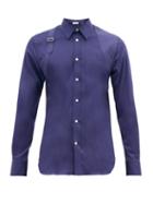 Matchesfashion.com Alexander Mcqueen - Harness Panelled Cotton-blend Shirt - Mens - Indigo