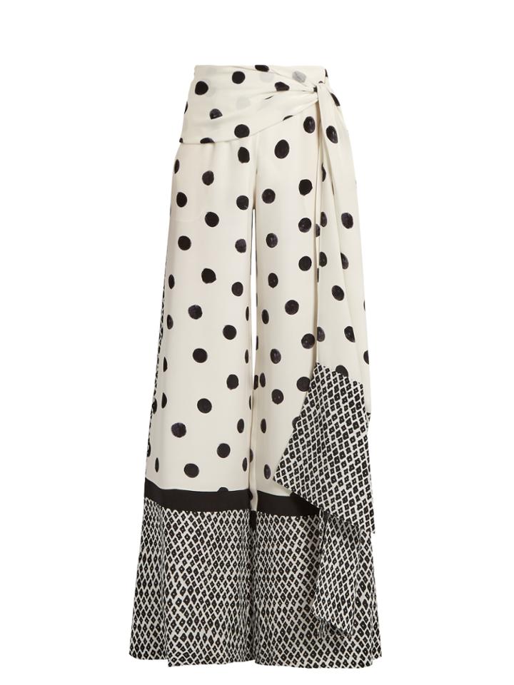 Oscar De La Renta Tie-waist Polka-dot Print Wide-leg Trousers