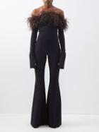 16arlington - Orion Feather-trim Punto-milano Jersey Jumpsuit - Womens - Black Brown