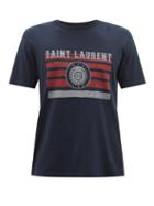 Saint Laurent - Logo-print Cotton-jersey T-shirt - Mens - Navy