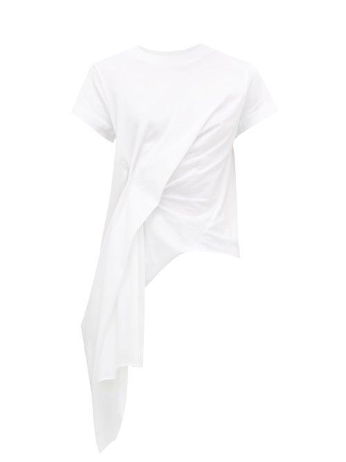 Matchesfashion.com Marques'almeida - Ruched Waterfall Drape Cotton T Shirt - Womens - White