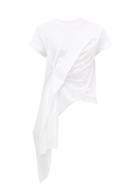 Matchesfashion.com Marques'almeida - Ruched Waterfall Drape Cotton T Shirt - Womens - White