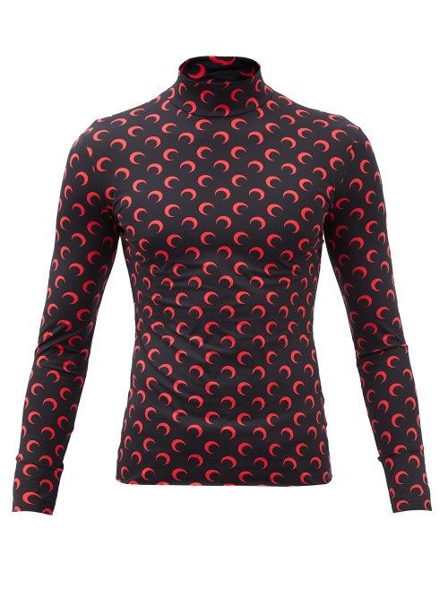 Marine Serre - Crescent Moon-print Recycled-jersey T-shirt - Mens - Red Multi