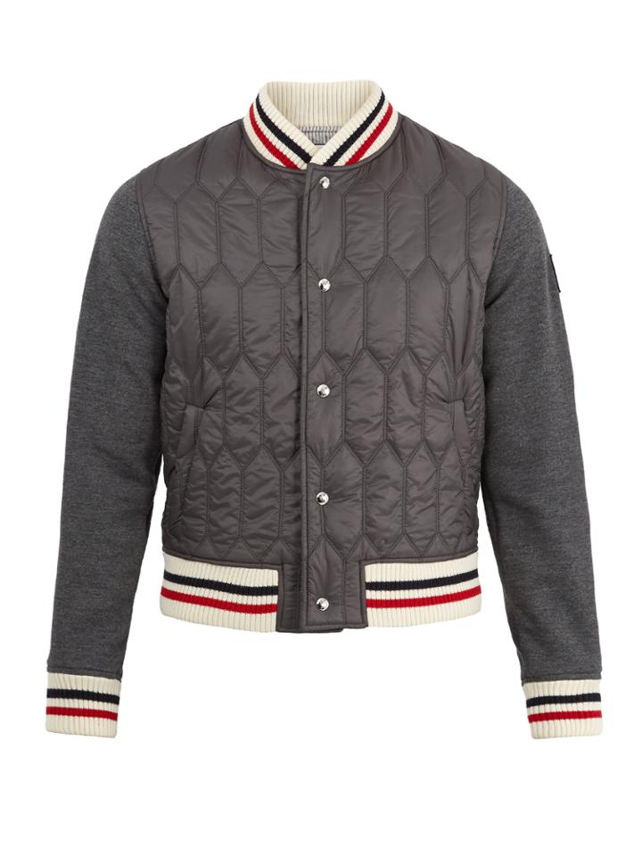 Moncler Gamme Bleu Striped-trim Quilted-panel Bomber Jacket