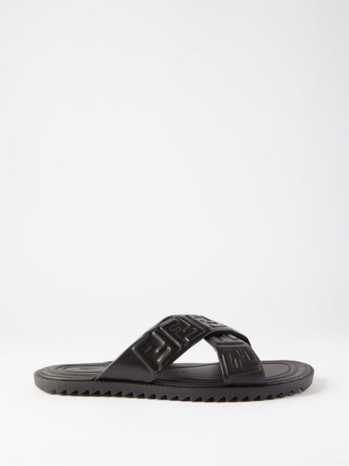 Fendi - Ff Logo-embossed Leather Slides - Mens - Black
