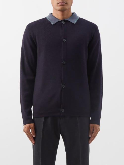 Paul Smith - Polo-collar Merino Cardigan - Mens - Navy