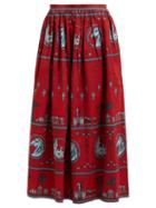 Matchesfashion.com Le Sirenuse, Positano - Jane Diefenbach Print Cotton Midi Skirt - Womens - Red Print