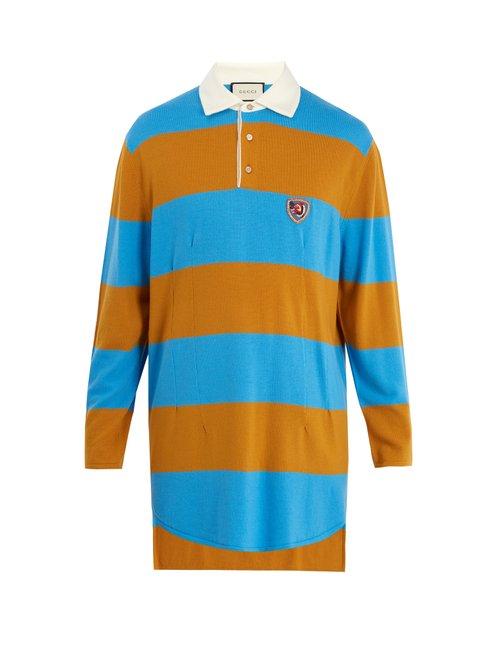 Matchesfashion.com Gucci - Wolf Patch Striped Wool Polo Shirt - Mens - Blue Multi