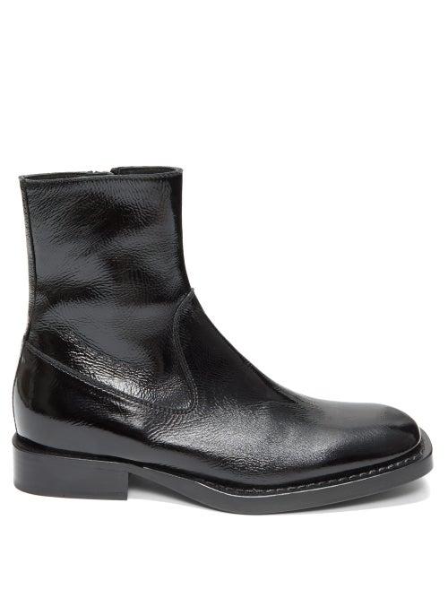 Matchesfashion.com Ann Demeulemeester - Crackled Patent-leather Ankle Boots - Womens - Black