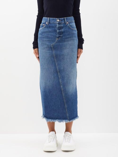 Raey - Split-back Organic-cotton Denim Skirt - Womens - Dark Blue