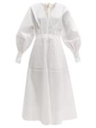 Matchesfashion.com Lee Mathews - Elsie Tie Back Cotton Blend Dress - Womens - White