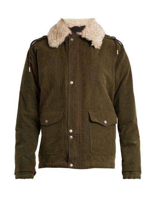 Matchesfashion.com Saint Laurent - Shearling Collar Cotton Blend Gabardine Parka - Womens - Khaki