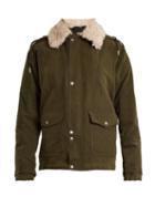 Matchesfashion.com Saint Laurent - Shearling Collar Cotton Blend Gabardine Parka - Womens - Khaki