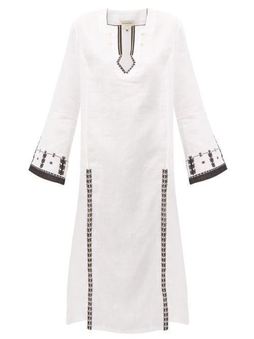 Matchesfashion.com Zeus + Dione - Tangara Embroidered Linen Midi Dress - Womens - White