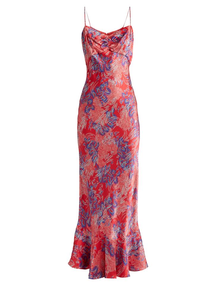 Saloni Mimi Floral-print Silk-satin Dress