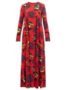 Matchesfashion.com La Doublej - Trapezio Floral Print Crepe Dress - Womens - Red