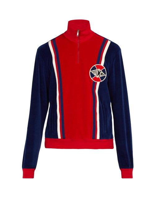 Matchesfashion.com Gucci - Varsity Stripe Velvet Track Top - Mens - Blue Multi