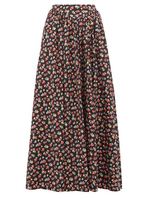 Matchesfashion.com Staud - Mushroom Print Cotton Blend Maxi Skirt - Womens - Black Multi