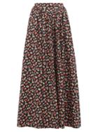 Matchesfashion.com Staud - Mushroom Print Cotton Blend Maxi Skirt - Womens - Black Multi