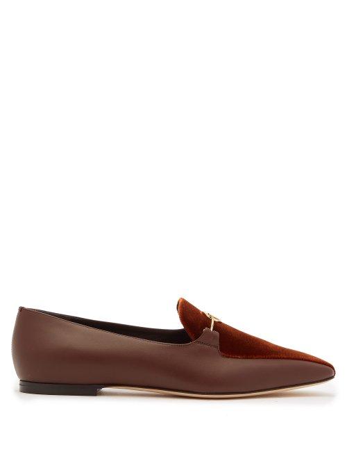 Matchesfashion.com Burberry - Tb Monogram Leather And Velvet Horsebit Loafers - Womens - Brown