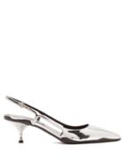 Matchesfashion.com Prada - Slingback Patent Leather Kitten Heels - Womens - Silver
