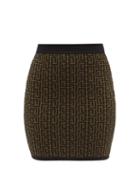 Balmain - Monogram-jacquard Wool-blend Skirt - Womens - Khaki