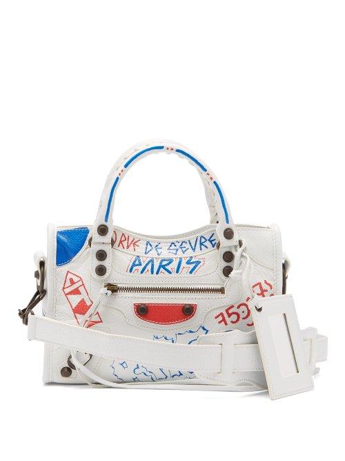 Matchesfashion.com Balenciaga - Classic City Mini Graffiti Printed Leather Bag - Womens - White Multi
