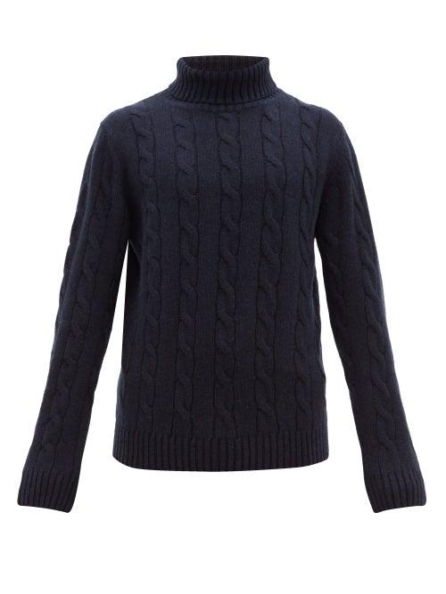 Matchesfashion.com Thom Sweeney - Cable Knit Roll Neck Cashmere Sweater - Mens - Navy