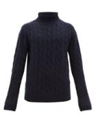 Matchesfashion.com Thom Sweeney - Cable Knit Roll Neck Cashmere Sweater - Mens - Navy
