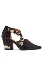 Matchesfashion.com Toga - Buckle Cut Out Leather Ankle Boots - Womens - Black