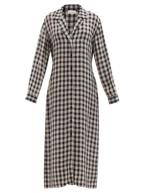 Raey - Fluid Tie-waist Checked Pyjama Shirt Dress - Womens - Navy Print