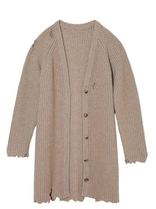 Khaite - Rory Distressed Ribbed Cardigan - Womens - Light Brown