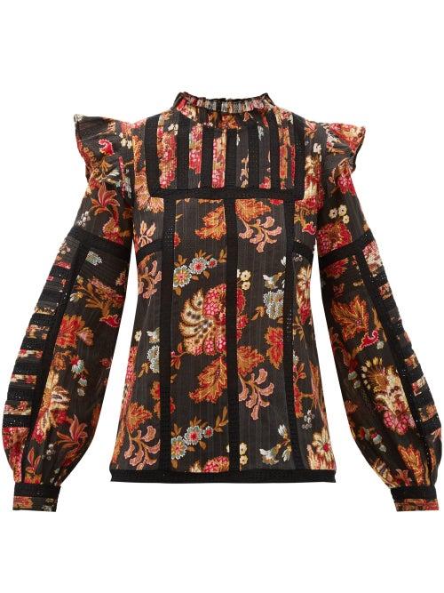 Matchesfashion.com Sea - Pascale Floral-print Cotton-jacquard Blouse - Womens - Black Multi