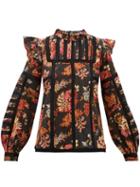 Matchesfashion.com Sea - Pascale Floral-print Cotton-jacquard Blouse - Womens - Black Multi