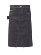 Matchesfashion.com Bottega Veneta - Raw-hem Denim Skirt - Womens - Denim