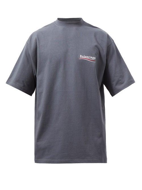 Balenciaga - Logo-embroidered Cotton-jersey T-shirt - Mens - Dark Grey