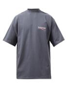 Balenciaga - Logo-embroidered Cotton-jersey T-shirt - Mens - Dark Grey