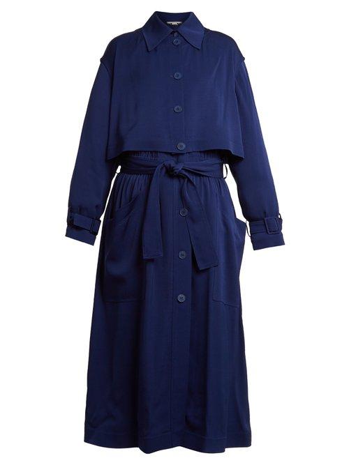 Matchesfashion.com Stella Mccartney - Caban Elasticated Waist Crepe Trench Coat - Womens - Blue