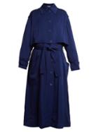 Matchesfashion.com Stella Mccartney - Caban Elasticated Waist Crepe Trench Coat - Womens - Blue
