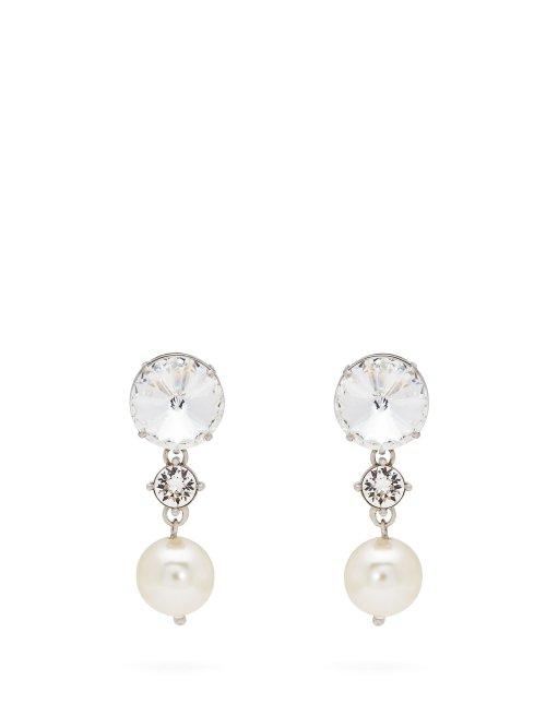 Matchesfashion.com Miu Miu - Double Crystal And Pearl Drop Earrings - Womens - Crystal