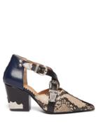 Matchesfashion.com Toga - Western Python Effect Leather Ankle Boots - Womens - Navy Multi