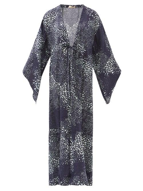 Matchesfashion.com Adriana Degreas - Serpent-print Silk Coverup - Womens - Navy Print