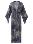 Matchesfashion.com Adriana Degreas - Serpent-print Silk Coverup - Womens - Navy Print