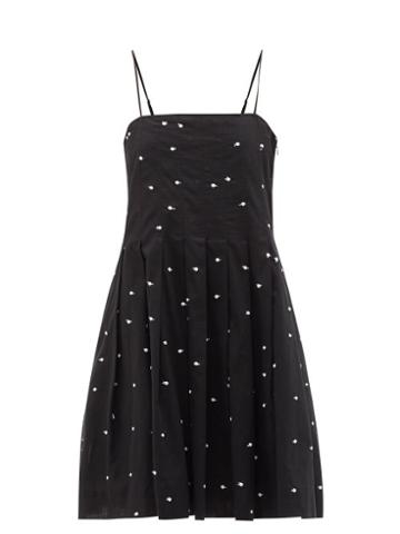 Three Graces London - Darya Dot-embroidered Cotton Mini Dress - Womens - Black & White