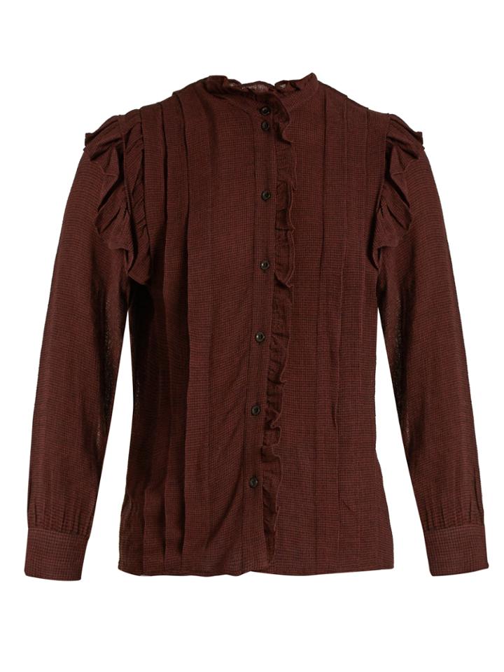 Masscob Ruffled Checked Gauze Blouse