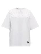 Matchesfashion.com Miu Miu - Lace Trimmed Cotton T Shirt - Womens - White Multi